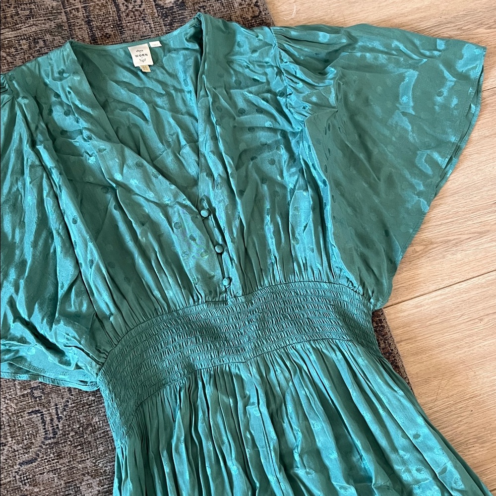 Anthropologie Kept Seen Worn Maxi in Green Dress 12 Ruffle Draped Sleeves - Picture 4 of 6